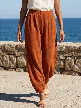 Free People Beach High Waist Rust Boho Pants Large Relaxed Tapered Trousers